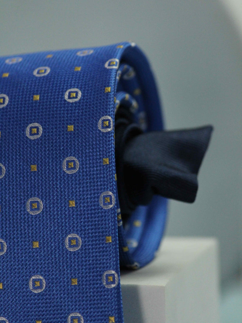 Blue Geometric Handmade Silk Necktie