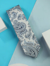 White & Blue Paisley Handmade Silk Necktie