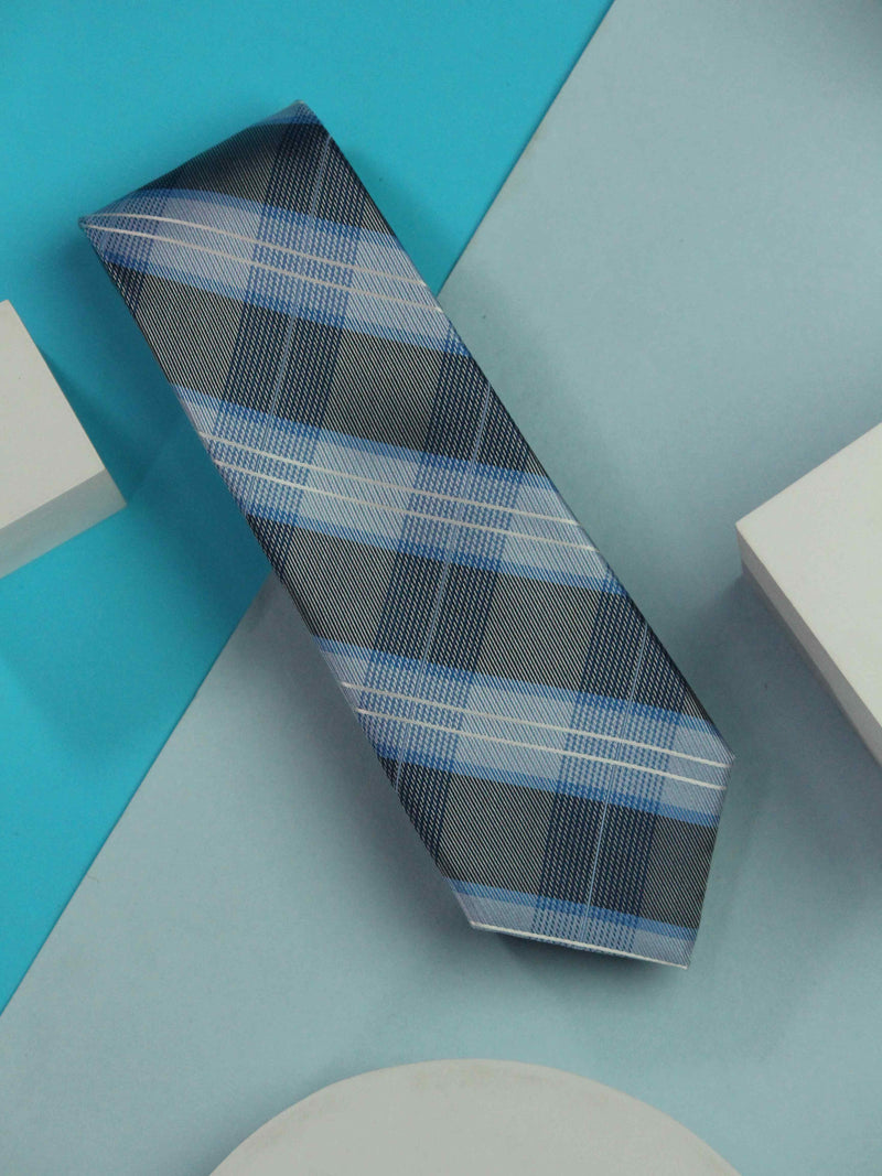 Blue & Grey Check Handmade Silk Necktie