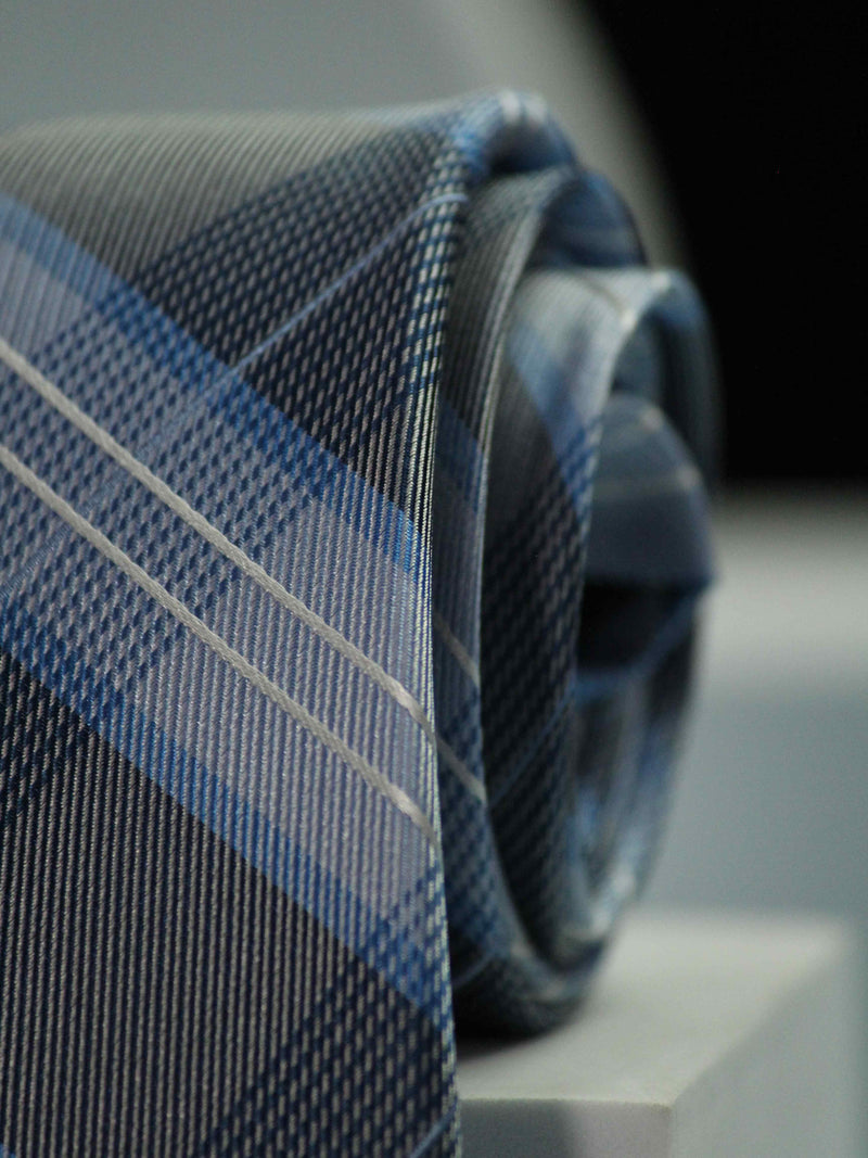 Blue & Grey Check Handmade Silk Necktie