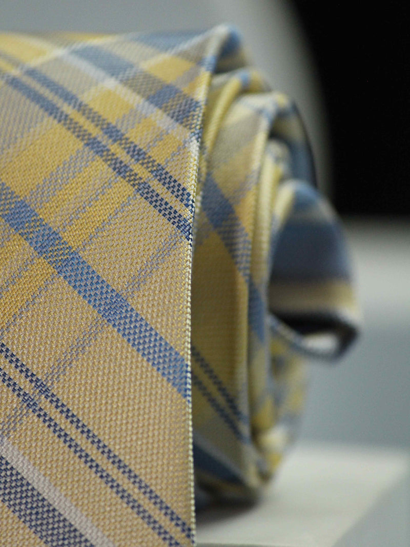Yellow & Blue Check Handmade Silk Necktie