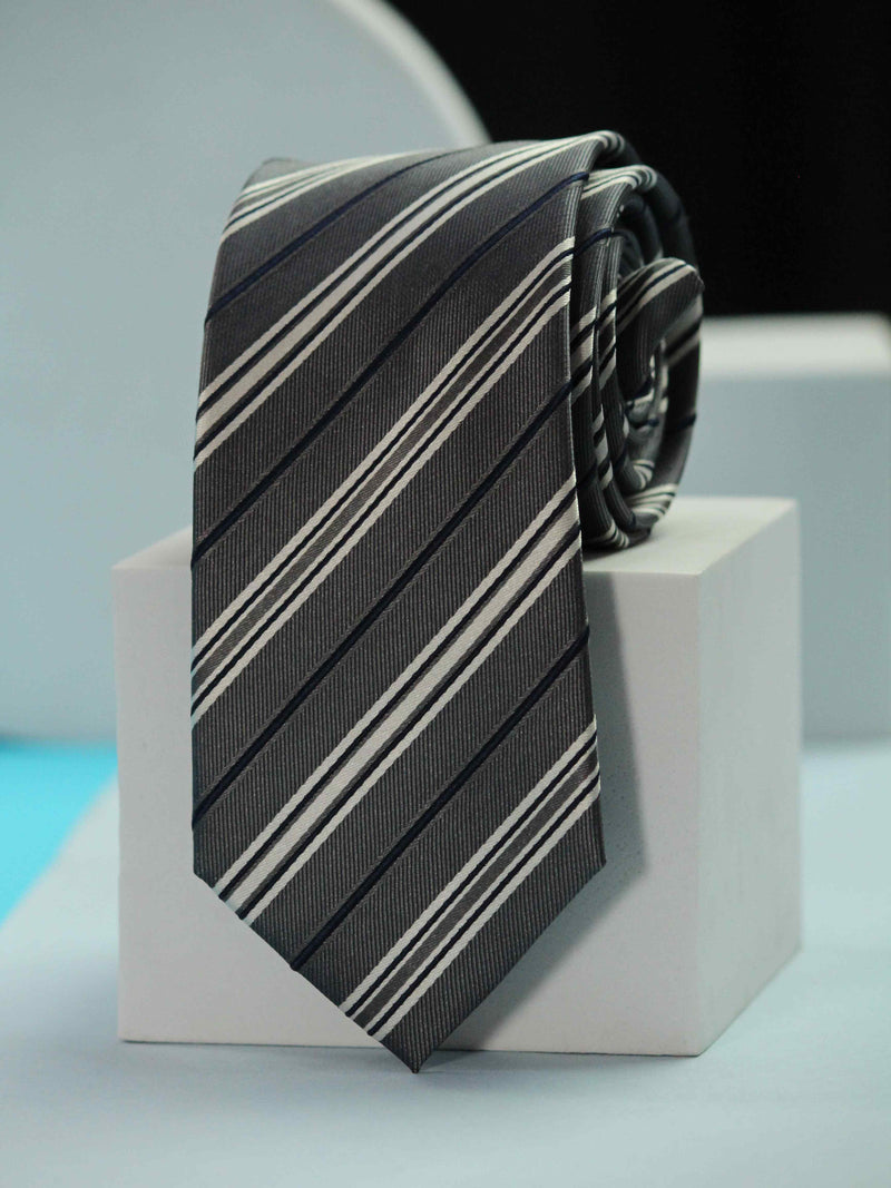 Grey & White Stripe Handmade Silk Necktie