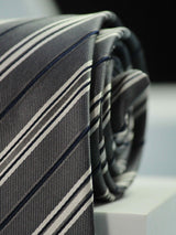 Grey & White Stripe Handmade Silk Necktie