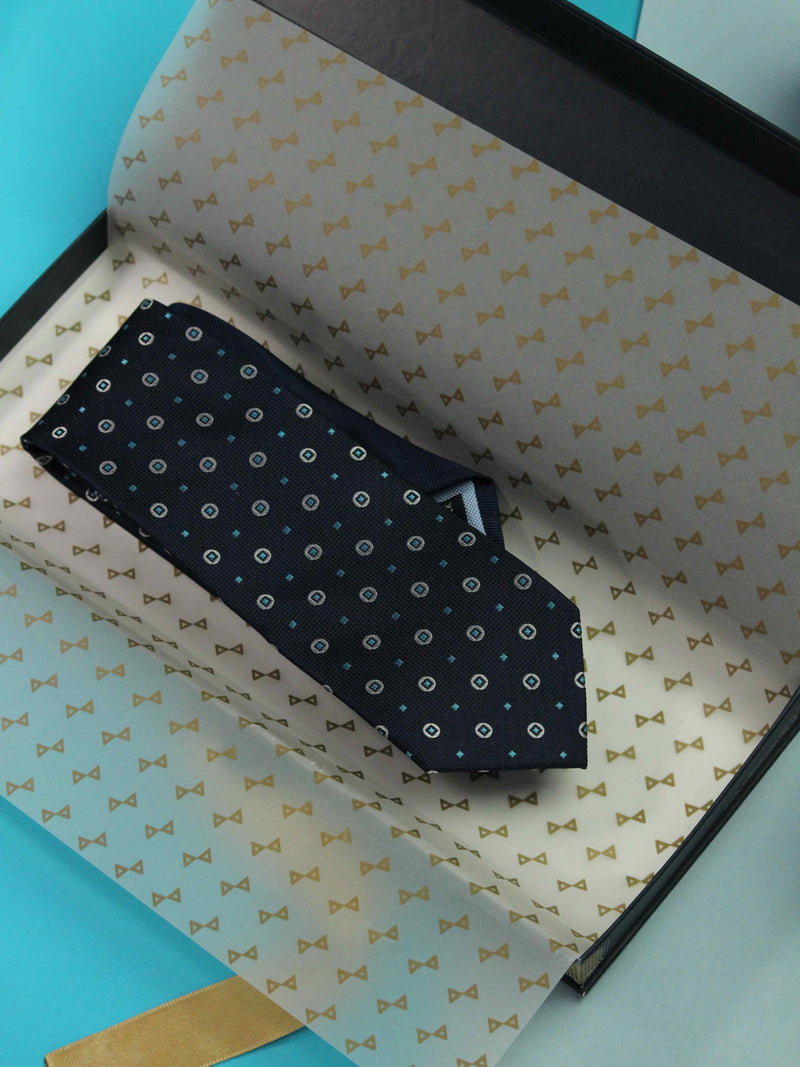 Navy Blue Geometric Handmade Silk Necktie