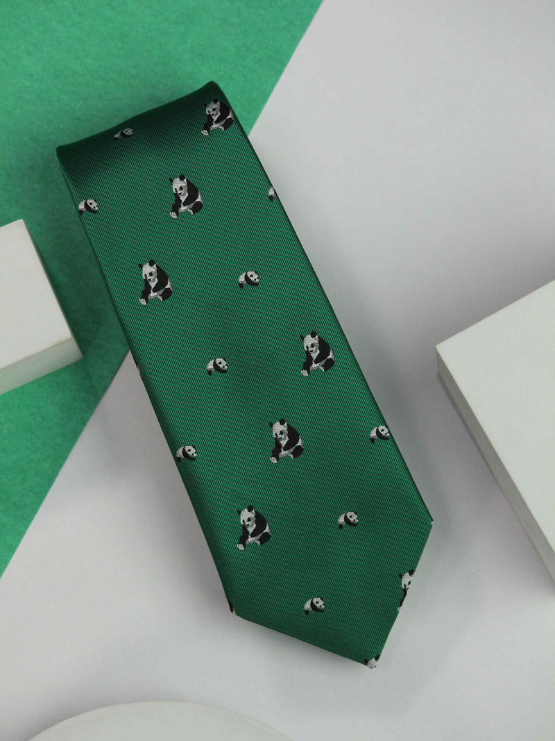 Green Panda Handmade Silk Necktie