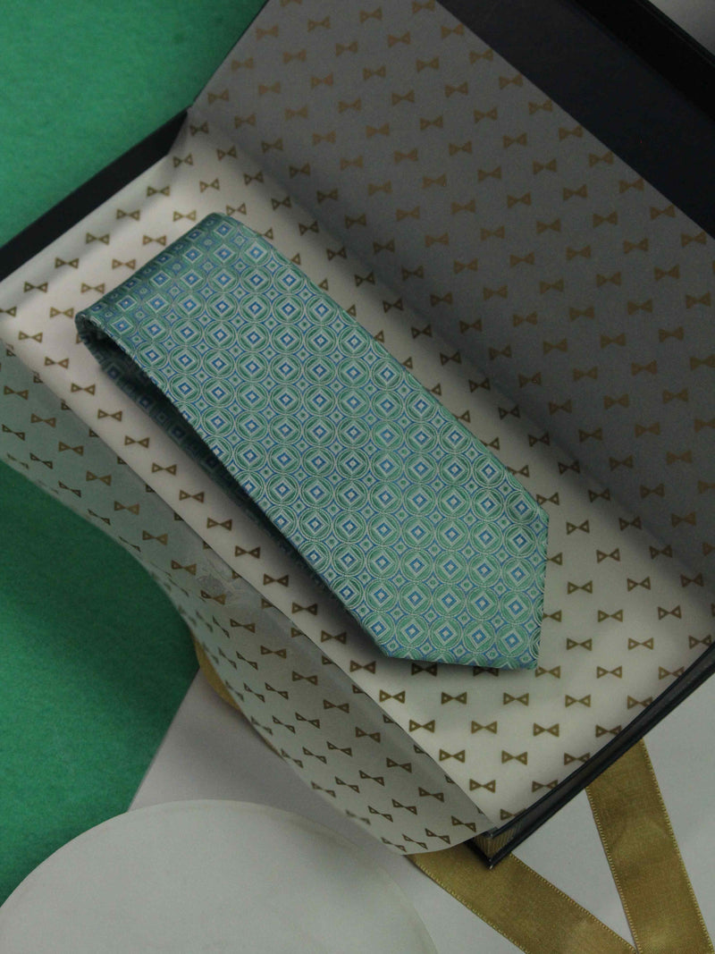 Green Geometric Handmade Silk Necktie