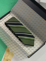Green & Navy Blue Stripe Handmade Silk Necktie