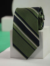 Green & Navy Blue Stripe Handmade Silk Necktie