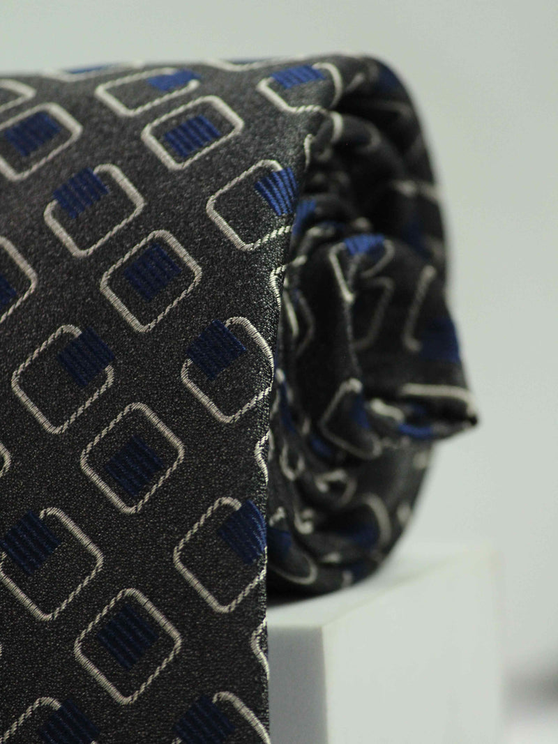 Grey & Blue Geometric Handmade Silk Necktie