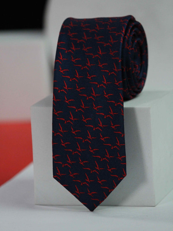 Navy Blue Bird Handmade Silk Necktie