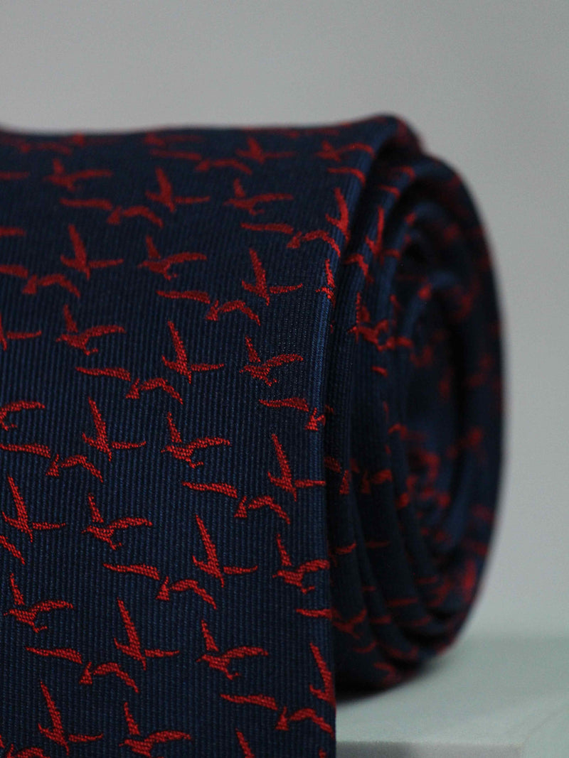 Navy Blue Bird Handmade Silk Necktie