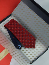 Red Geometric Handmade Silk Necktie