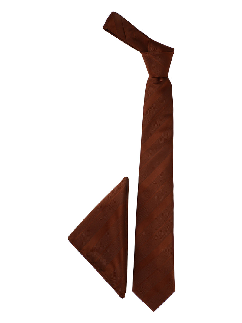 Brown Striped Necktie & Pocket Square Giftset