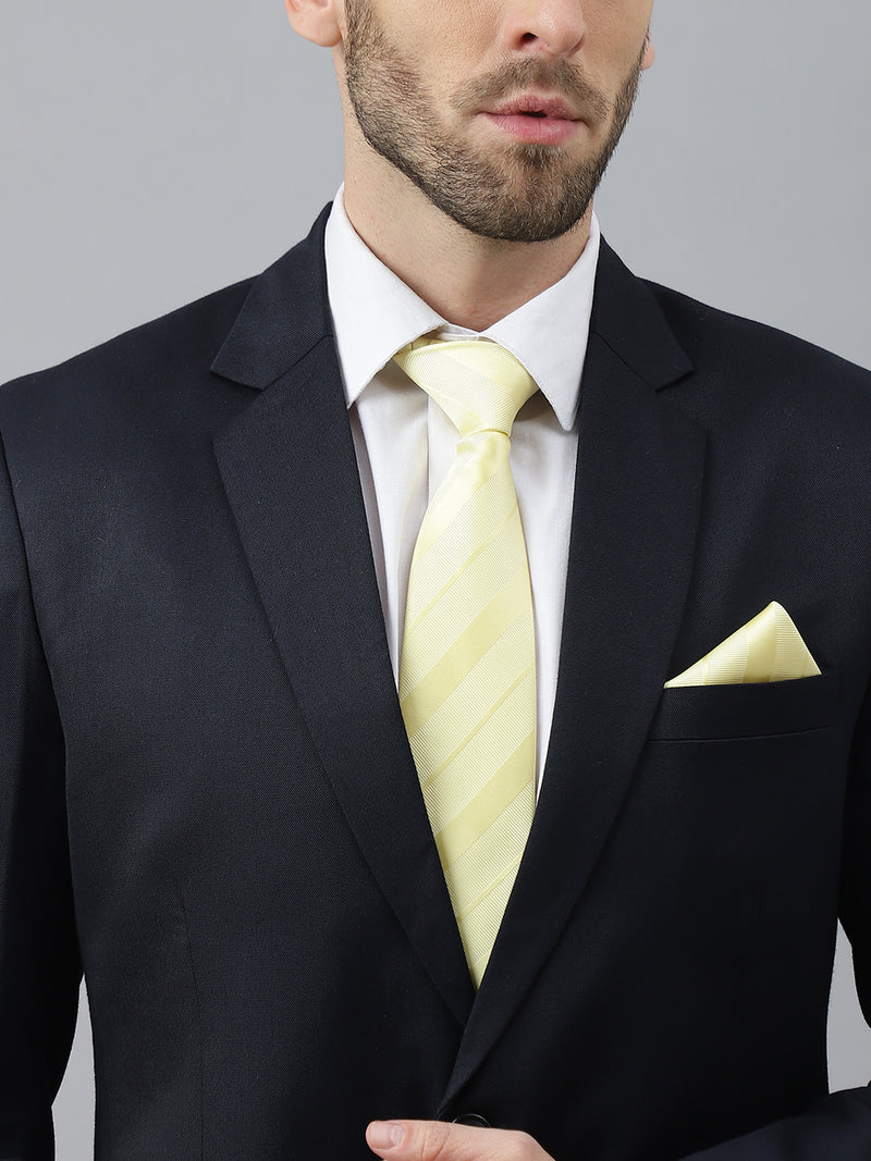 Yellow Striped Necktie & Pocket Square Giftset
