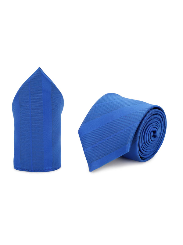 Royal Blue Striped Necktie & Pocket Square Giftset