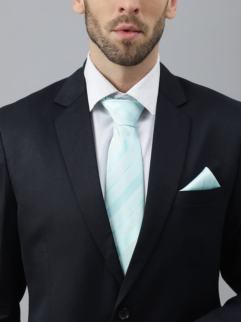 Turquoise Striped Necktie & Pocket Square Giftset