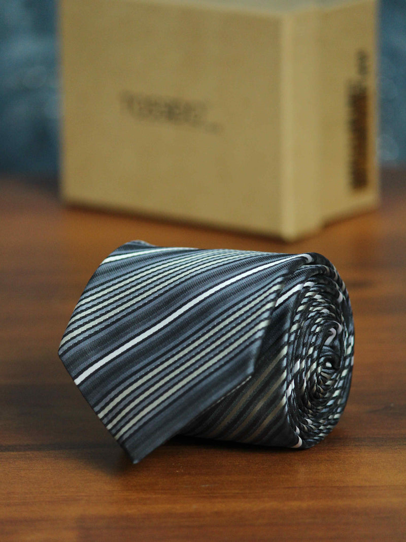 Grey Stripe Woven Necktie