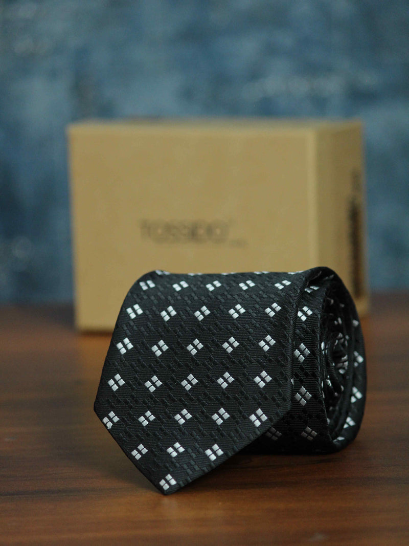 Black Geometric Woven Necktie