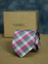 Pink & Grey Check Woven Necktie