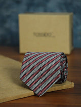 Maroon & Grey Stripe Woven Necktie