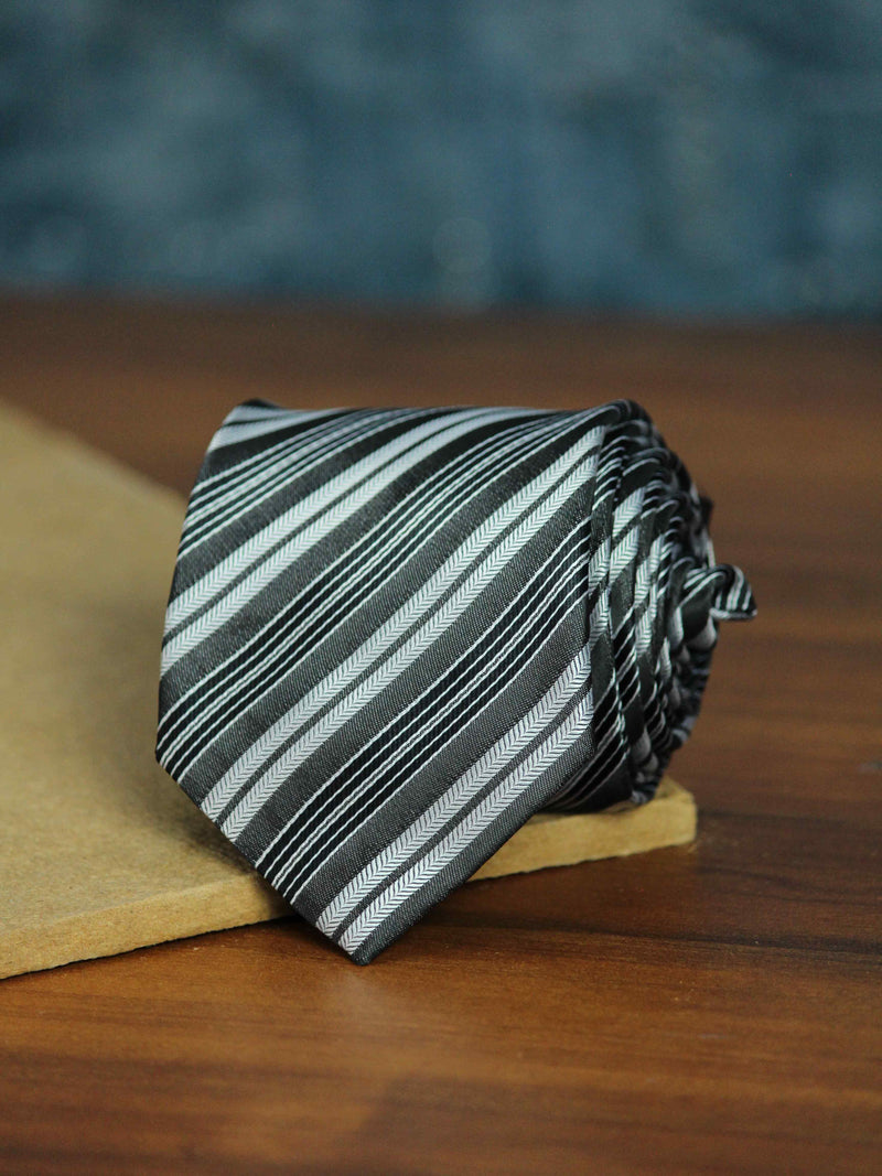 Grey & Black Stripe Woven Necktie