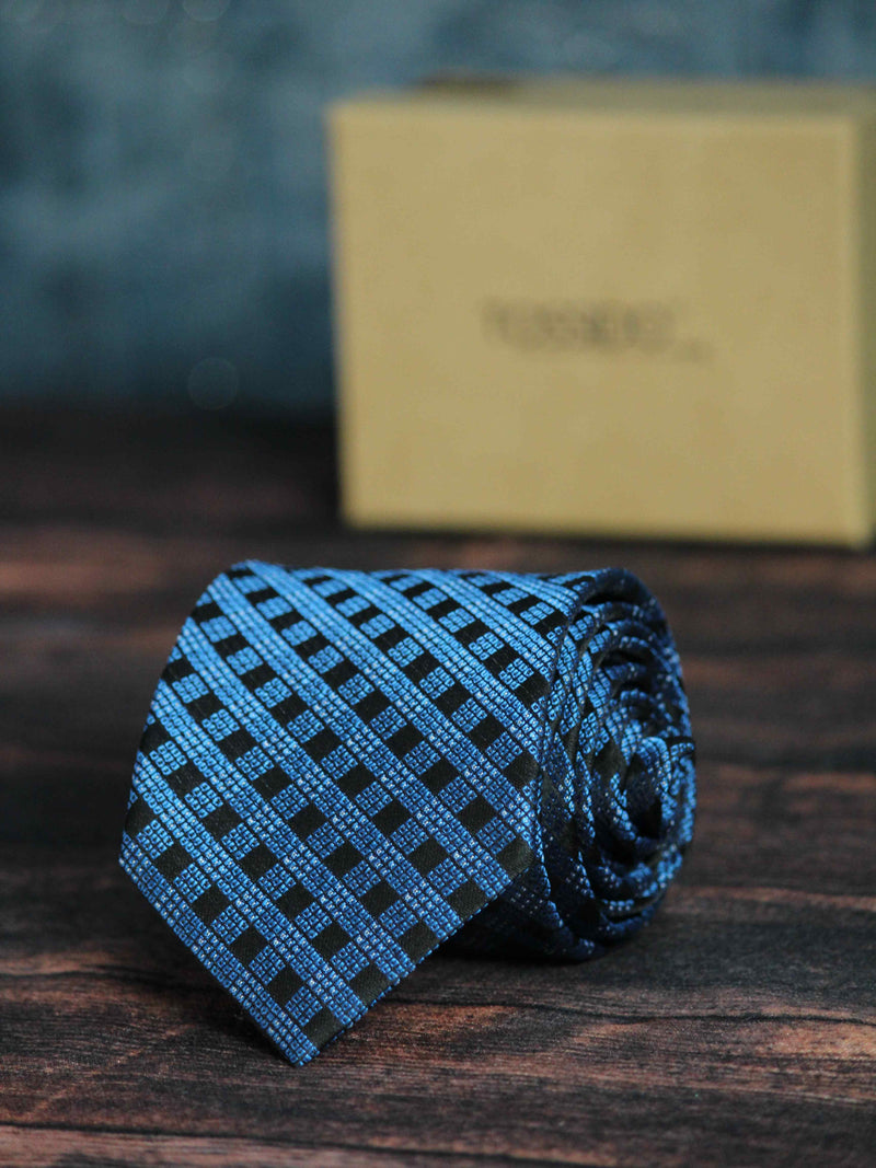 Blue Check Woven Necktie