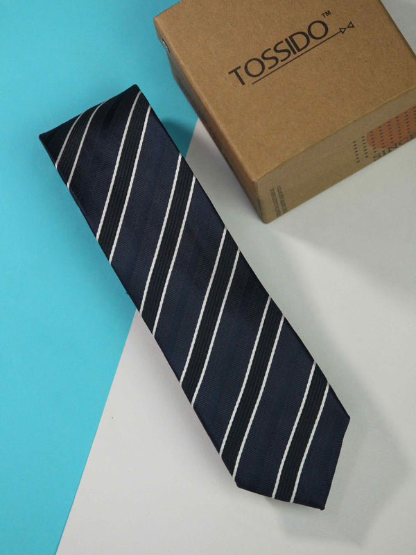 Navy Blue Stripe Skinny Necktie