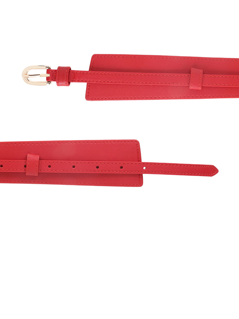 Red Women's Vegan Leather Belt and Gold Buckle