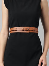 Tawny Brown Women's Vegan Leather Belt and Gold Buckle