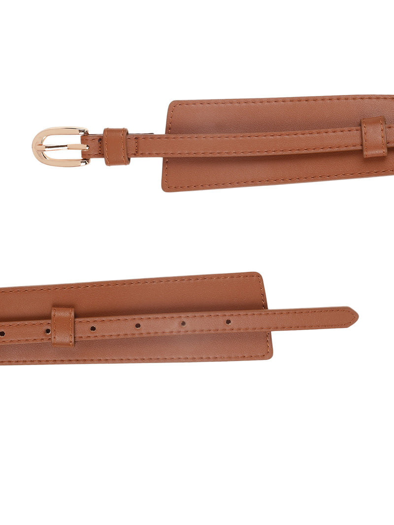 Tawny Brown Women's Vegan Leather Belt and Gold Buckle