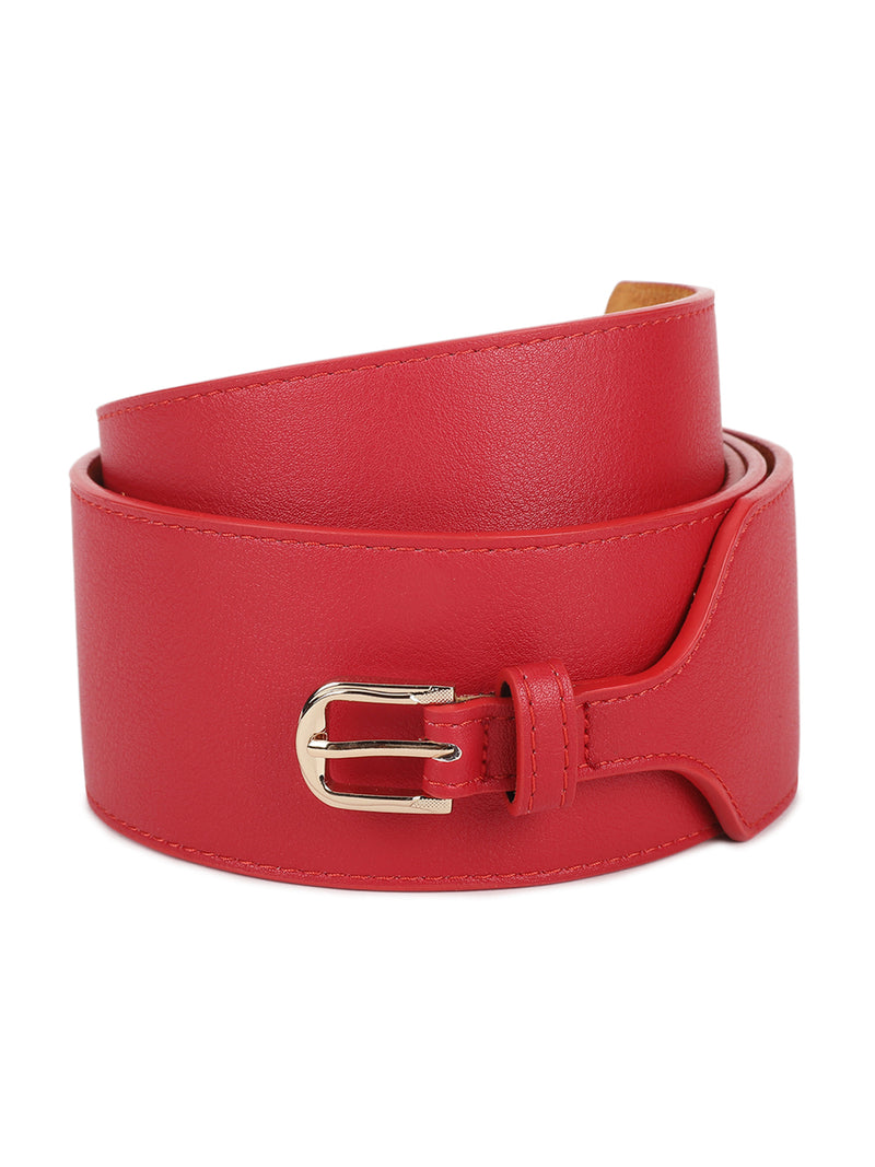Red Vegan Leather Belt with Rose Gold Buckle