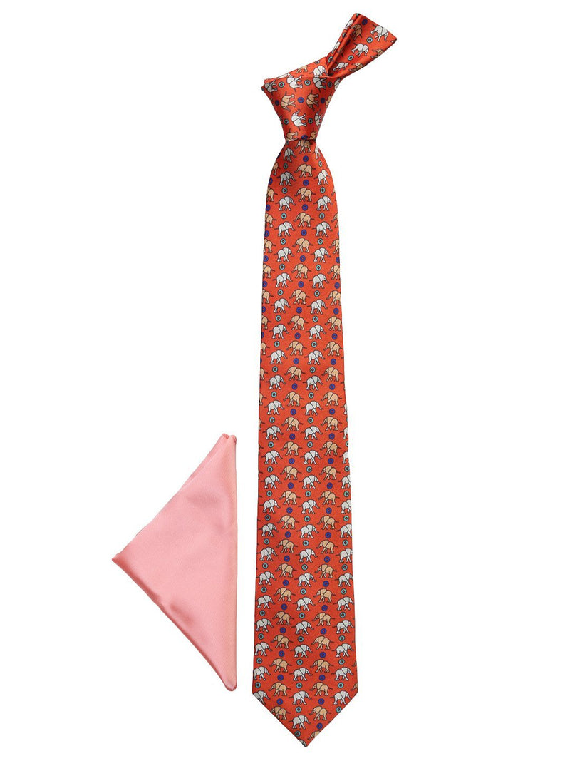 Orange Printed Necktie & Pocket Square Giftset