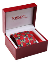 Red Printed Necktie & Pocket Square Giftset