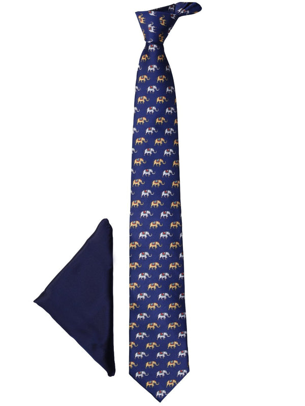 Blue Printed Necktie & Pocket Square Giftset
