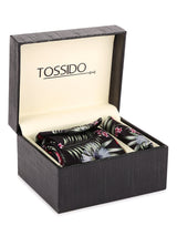 Black Base Printed Necktie & Pocket Square Set - TOSSIDO