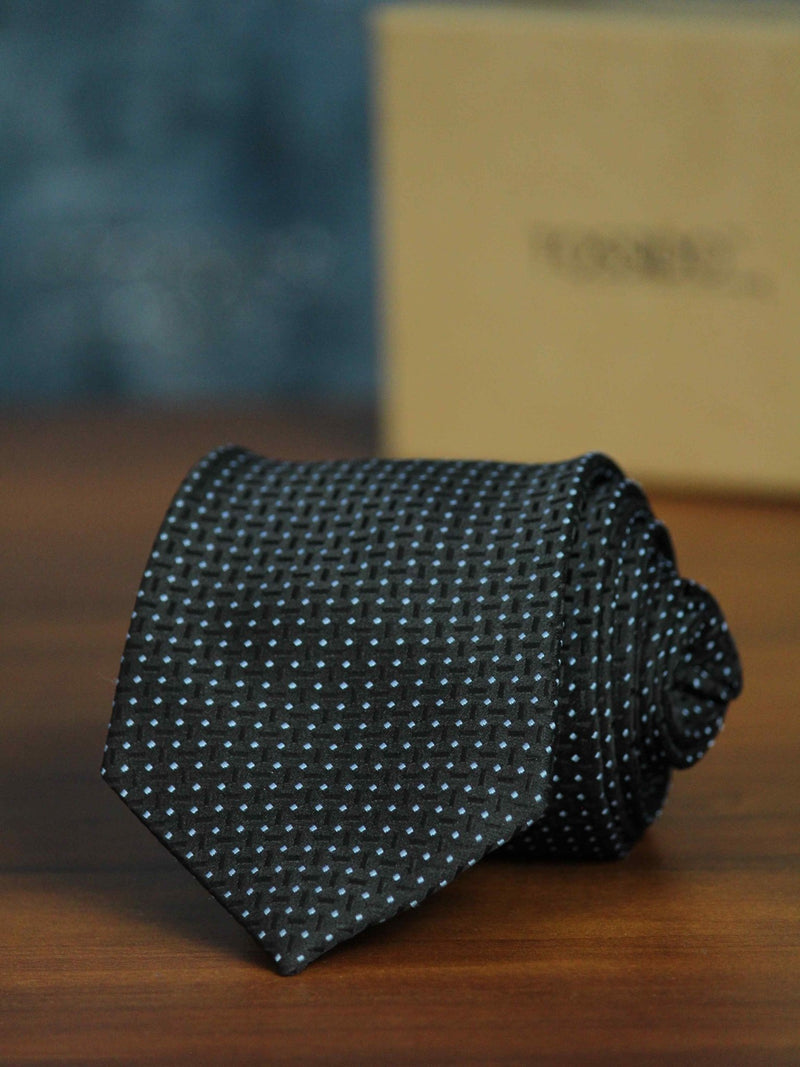 Black Geometric Woven Necktie - TOSSIDO
