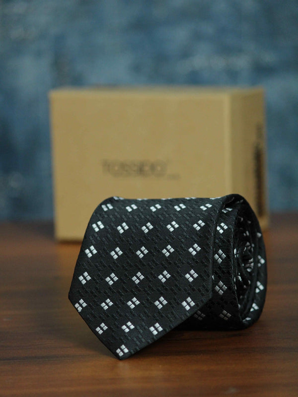 Black Geometric Woven Necktie - TOSSIDO