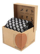Black paisley necktie in printed microfiber, flat lay