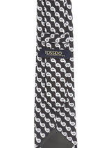 Black paisley necktie in printed microfiber, knot detail
