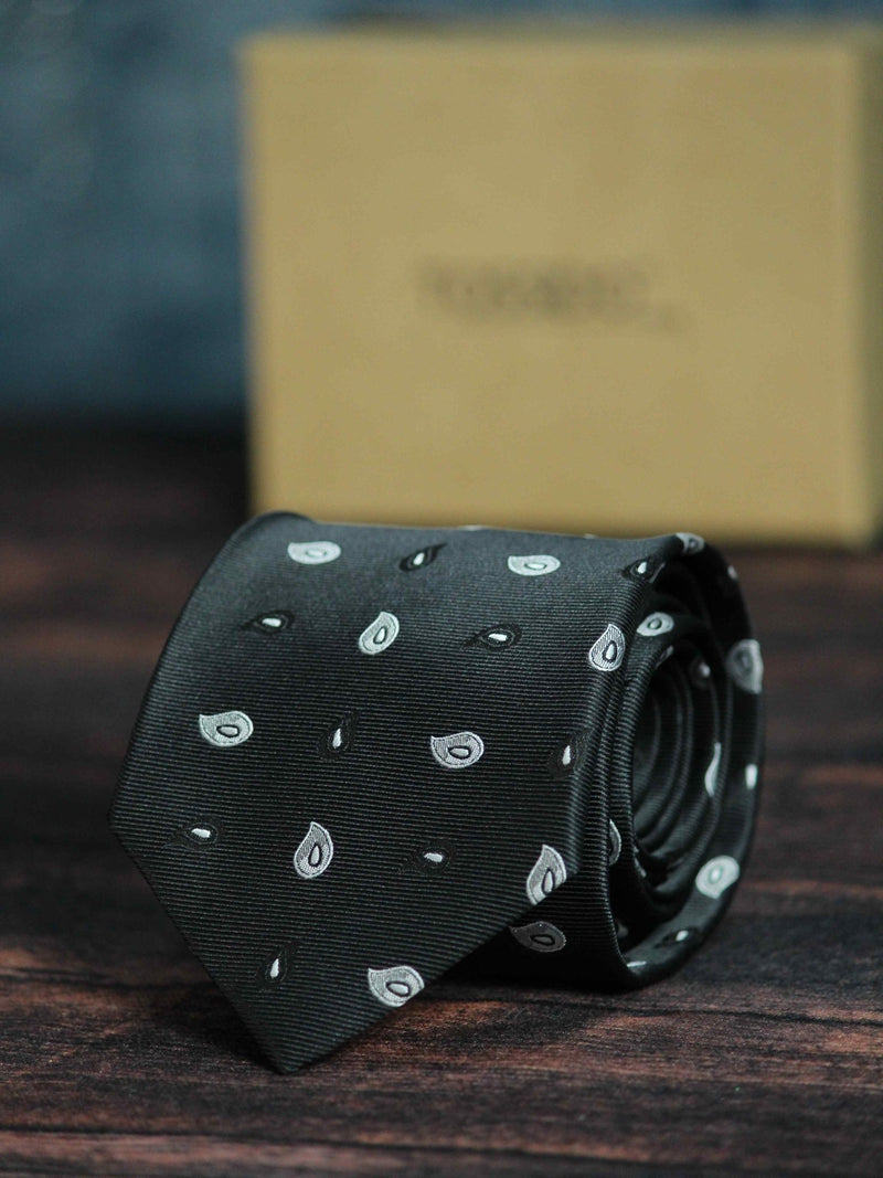 Black Paisley Woven Necktie - TOSSIDO