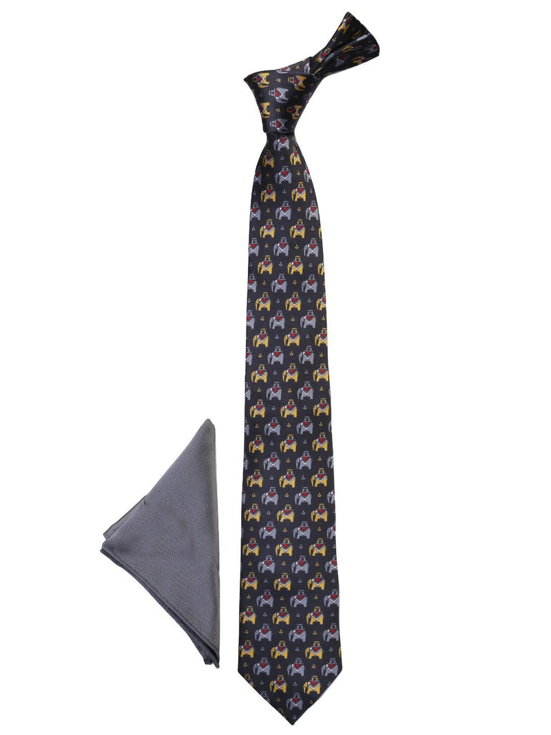Black Printed Necktie & Pocket Square Giftset - TOSSIDO