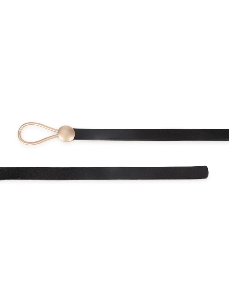 Black Slim Vegan Leather Women's Belt - TOSSIDO