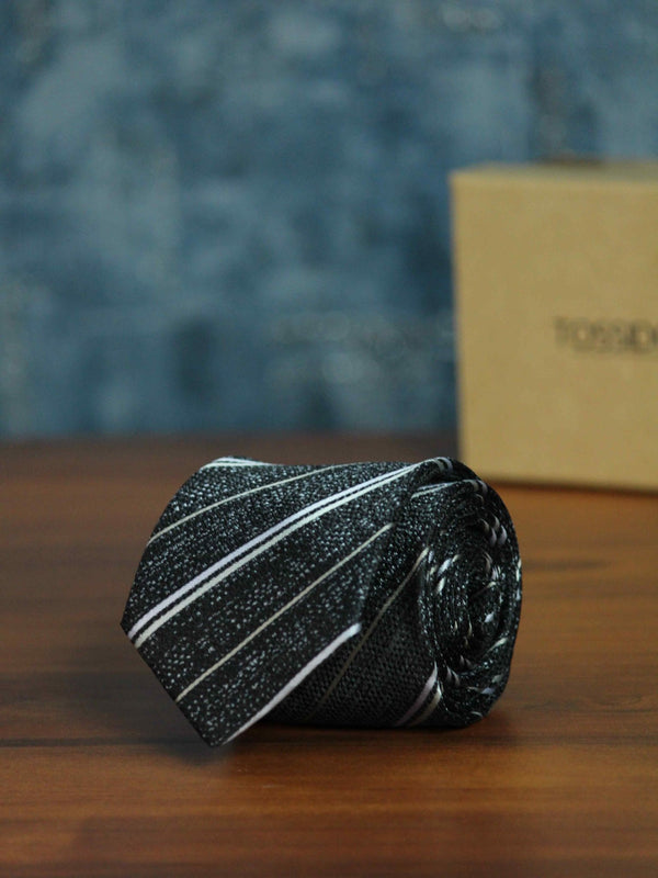Black Stripe Woven Necktie - TOSSIDO