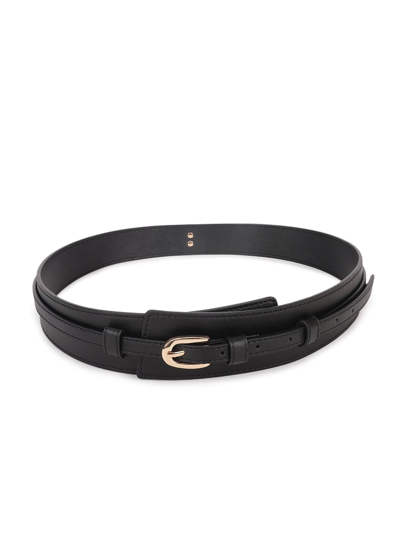 Black vegan leather gold buckle high waisted belt RISANTRY Women main image 3