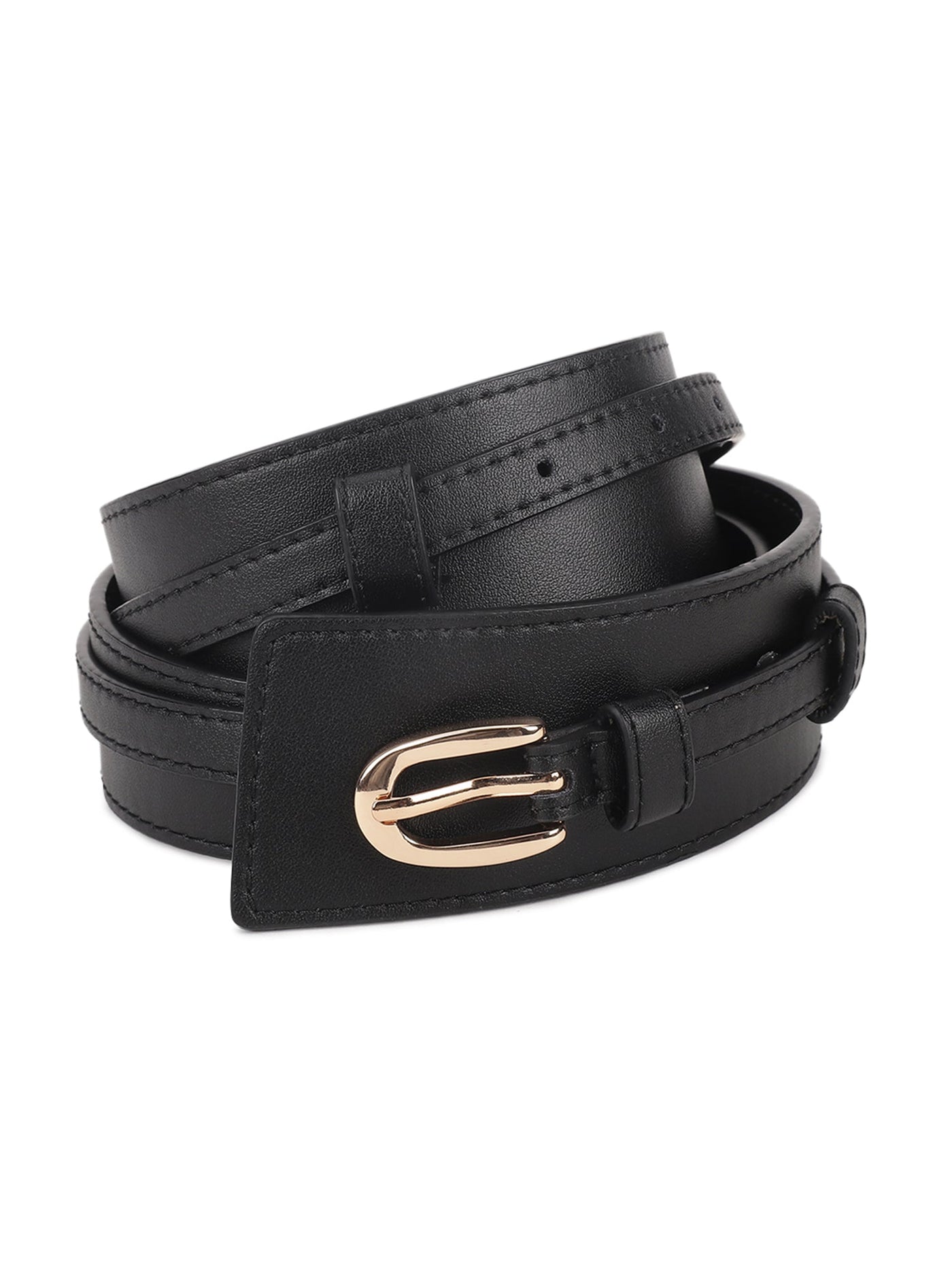 Luxe Black and Gold Vegan Leather Women’s Wrap  Belt Last Chance Skinny Sculpted Buckle Belt 5/8 main image 3