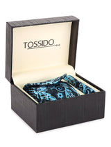 Blue Base Printed Necktie & Pocket Square Set - TOSSIDO