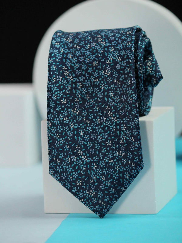 Blue Floral Handmade Silk Necktie - TOSSIDO