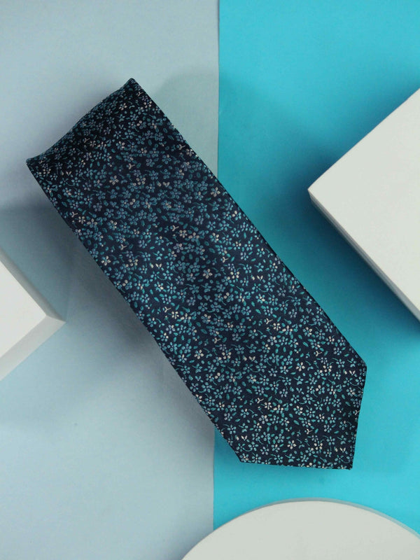 Blue Floral Handmade Silk Necktie - TOSSIDO