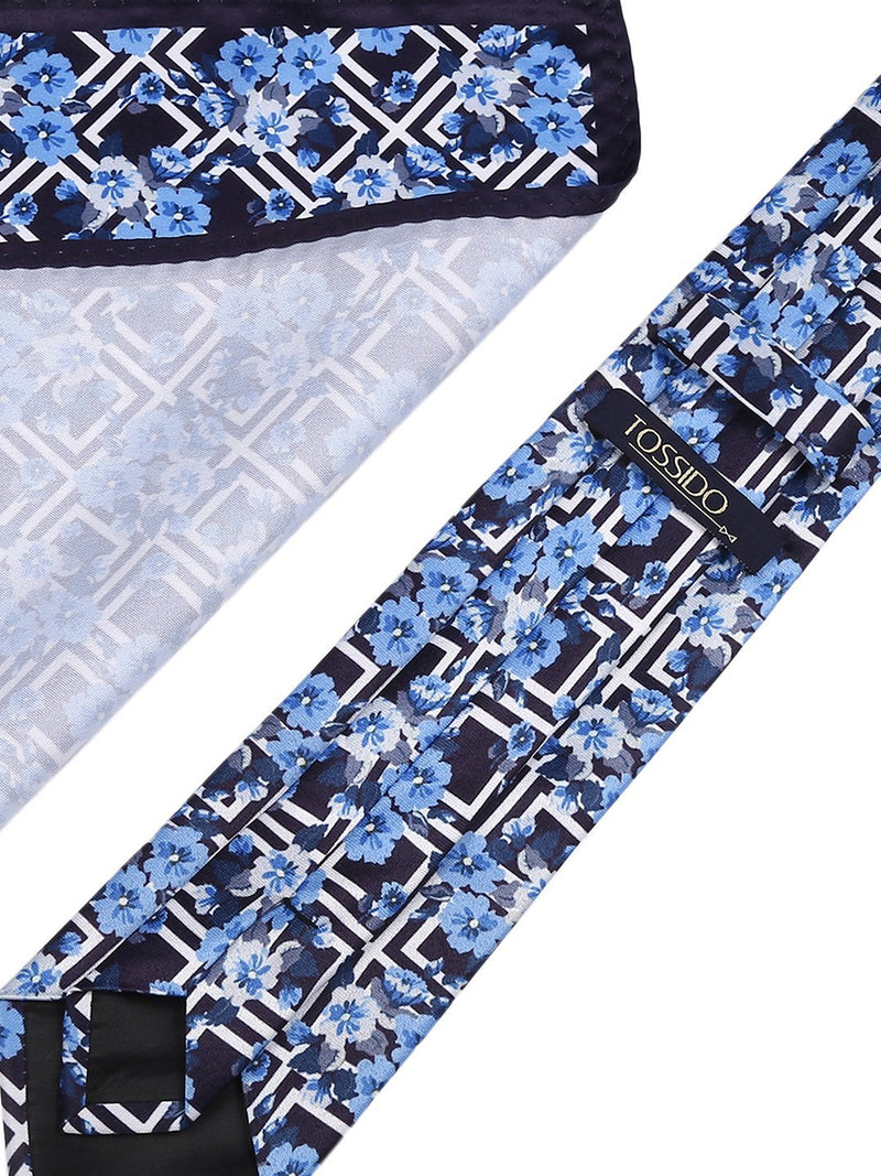 Blue Floral Necktie & pocket square giftset - TOSSIDO