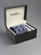 Blue Floral Printed Necktie & Pocket Square Giftset - TOSSIDO